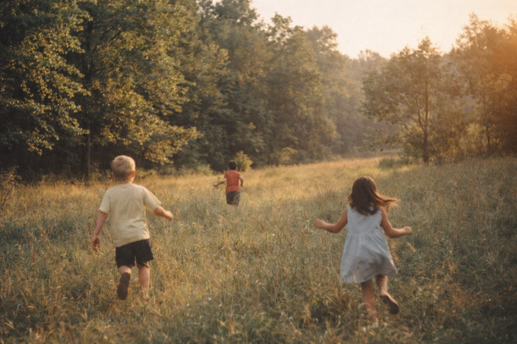 A child running through a meadow